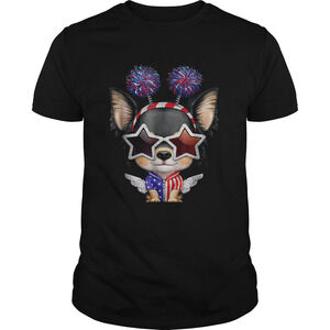 Black White And Tan Long Coat Chihuahua Usa Patriotic Shirt
